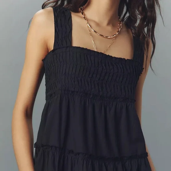 Anthropologie Helena Square-Neck Smocked Tiered Midi Dress - Picture 4 of 4